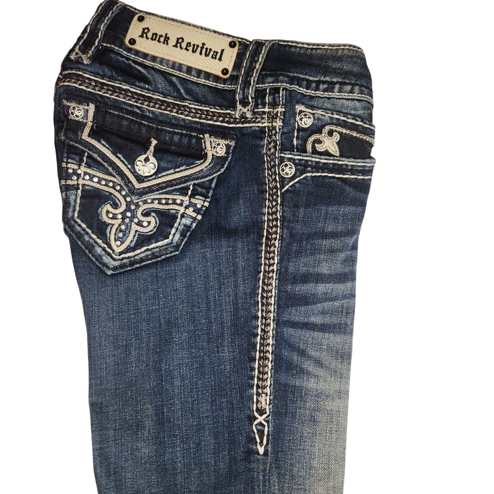 ROCK REVIVAL Noelle Capri Jeans Womens 25 Dark Blue Denim Embellished Rhinestone - Picture 7 of 15